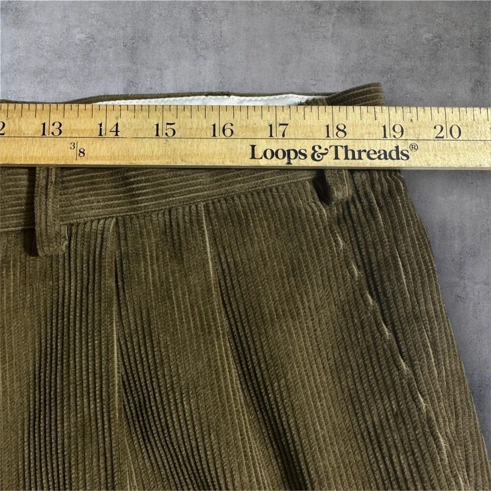 Vintage RALPH LAUREN Corduroy Pant Men 38X30 Pleated and Cuffed Chino Brown